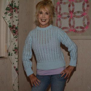powder blue crochet sweater